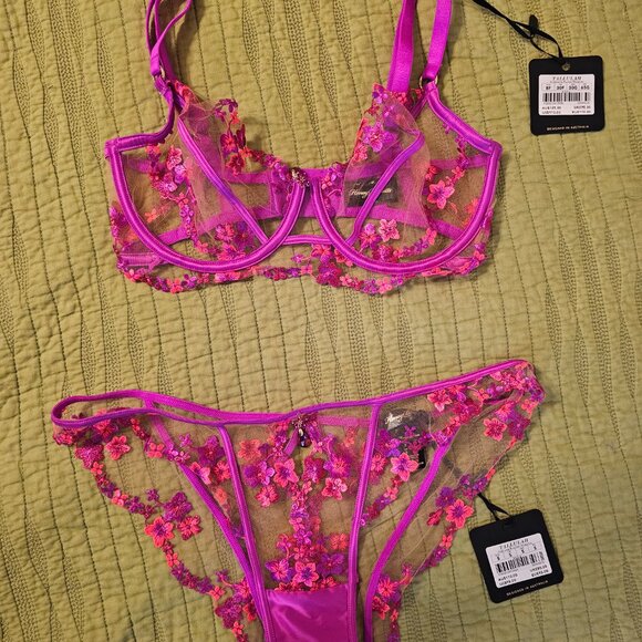 Honey Birdette Tallulah Bra (30G) and Panty (Small) set - Hot Pink - NWT - Picture 4 of 5